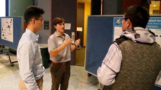 Students discuss their projects at the inaugural D2K Learning Lab Showcase Nov. 28. (Photo by Doni Seward)