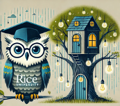 Owl next to tree house