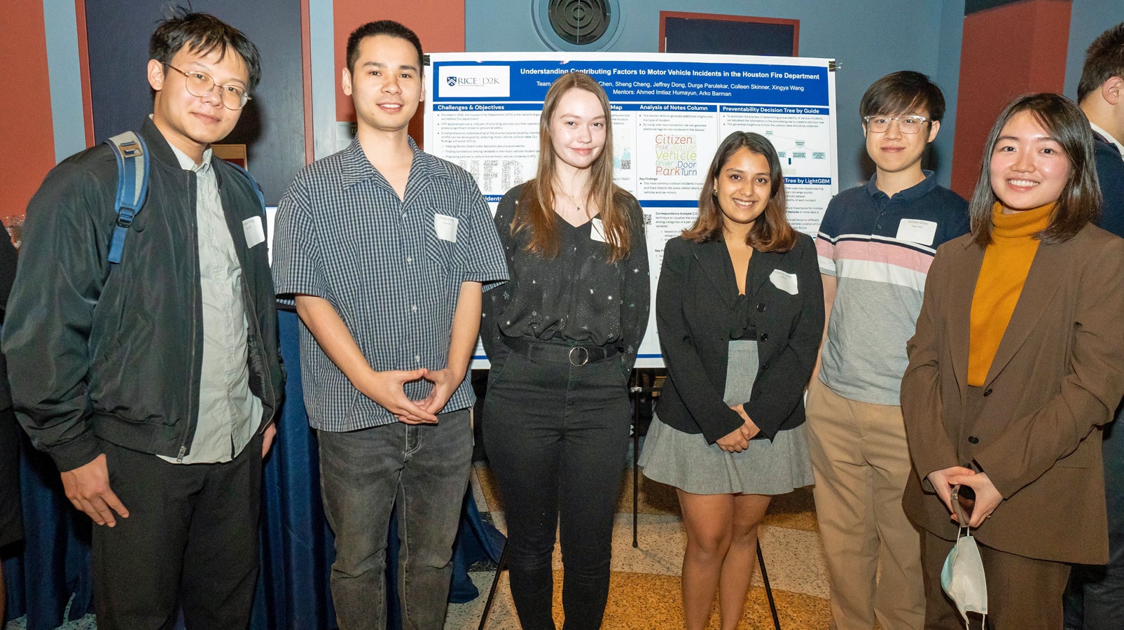 Photo caption: Team HFD - Yuanhao Dong, Sheng Cheng, Colleen Skinner, Durga Parulekar, Junwei Chen and Xingya Wang – helped the Houston Fire Department identify likely causes of traffic incidents that can impact their response rate. 